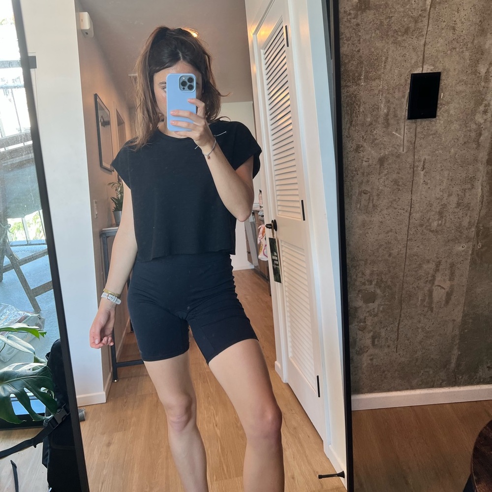 Zara Basics cropped cap sleeved tee small